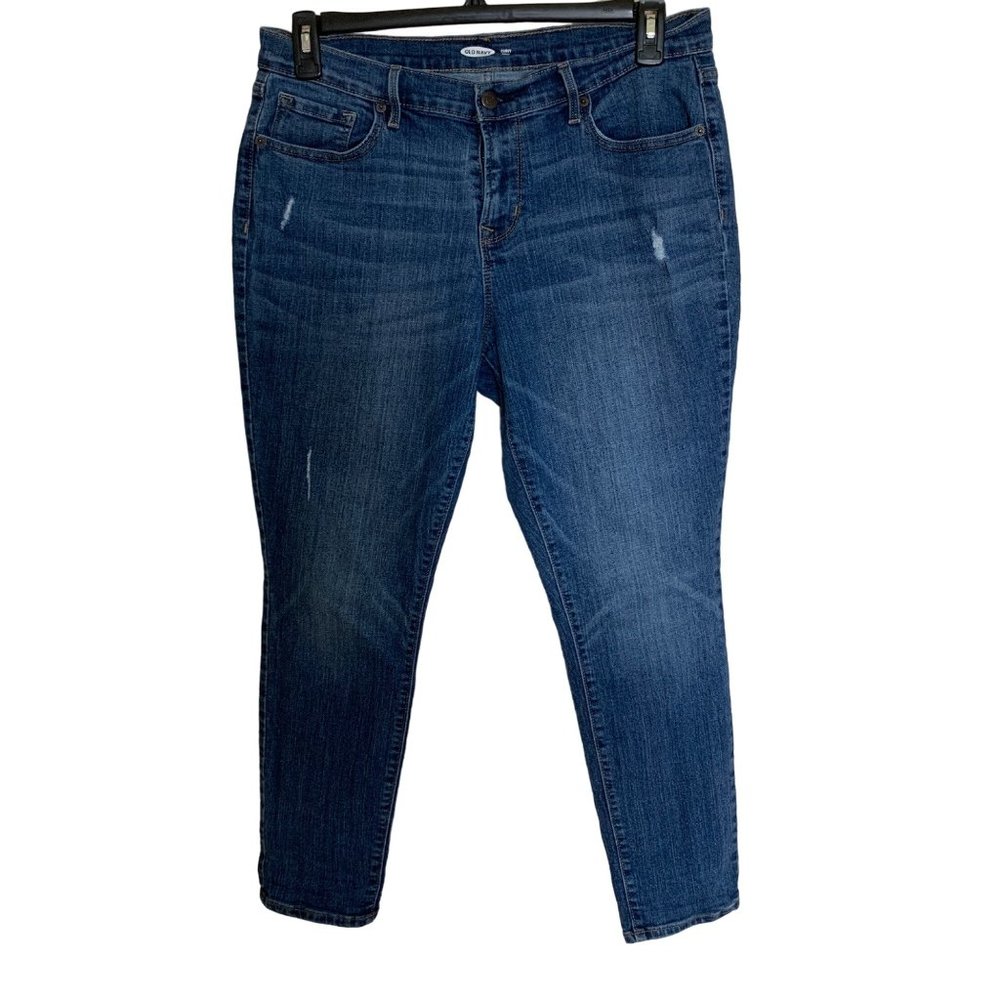 Old Navy Women's Curvy Skinny Mid Rise Distressed Blue Denim Jeans